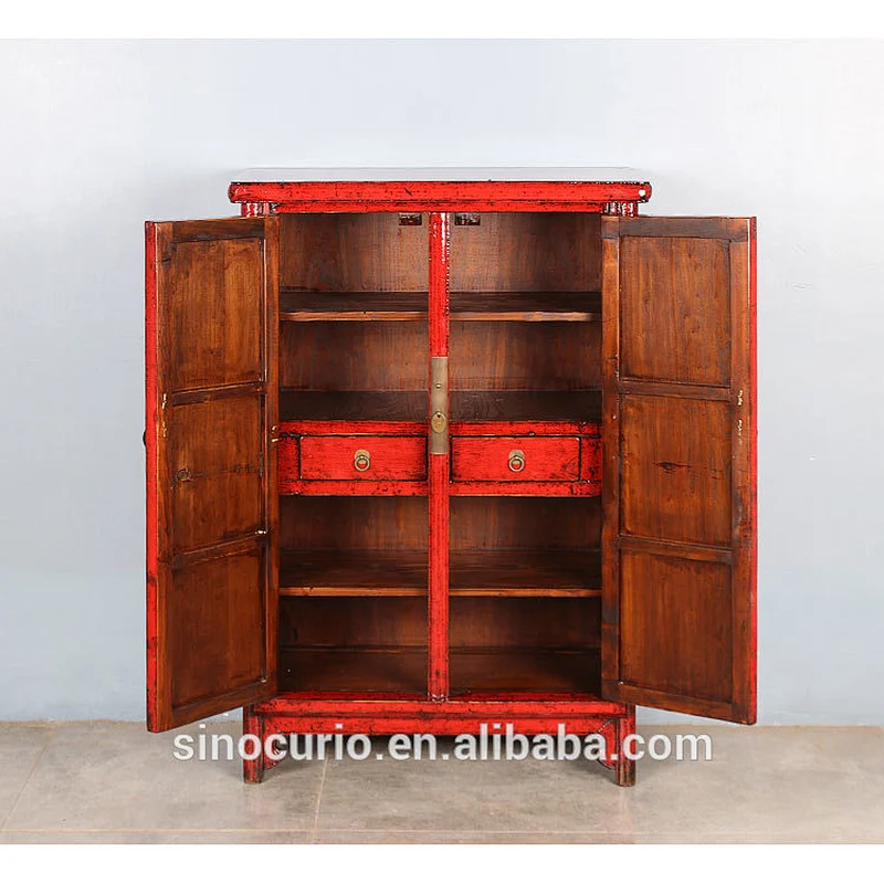 vintage style distress finish solid wooden cabinet