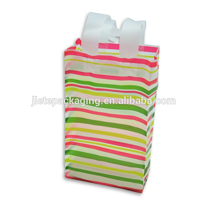 *custom design economic pe plastic color stripes shopping bag with handle