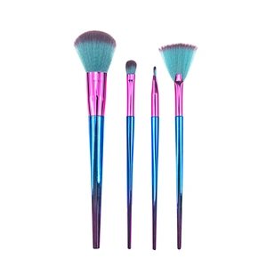 Wholesale cometic tools colorful personalized powder fan eyeshadow eyeline 4pcs makeup brush set