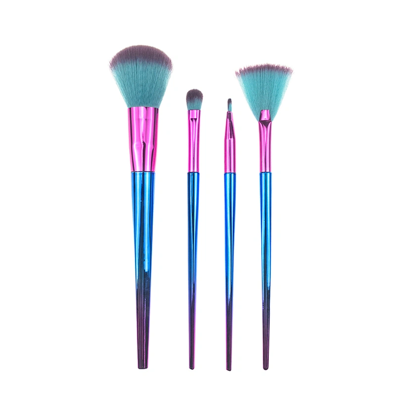 Wholesale cometic tools colorful personalized powder fan eyeshadow eyeline 4pcs makeup brush set
