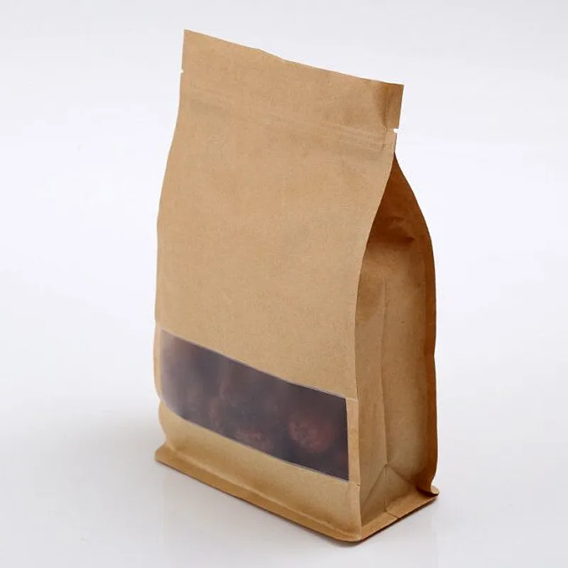 High quility gusset PE coated kraft paper bag for rice packaging with window