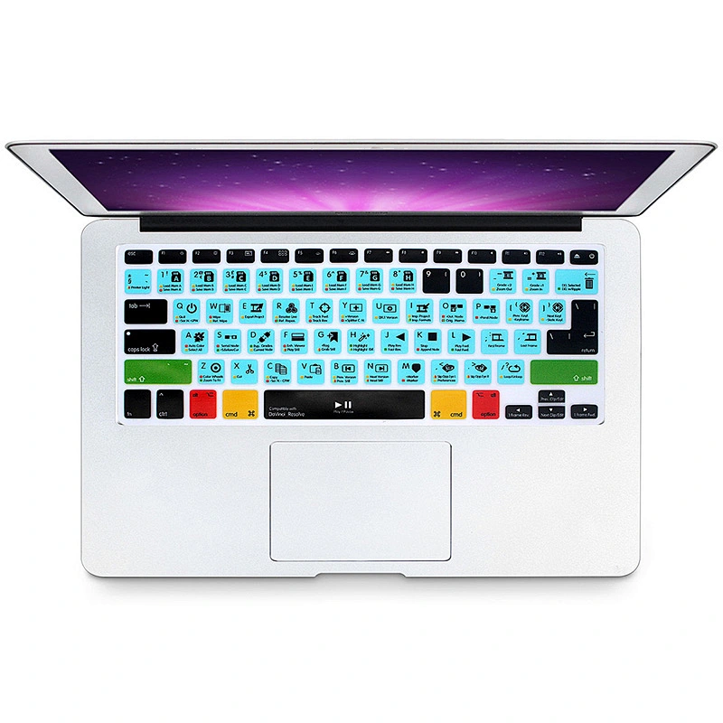 Durable Multi Function DaVinci Resolve Hot Key Silicone Laptop Internal Keyboard Cover For apple a1466 For Macbook Pro