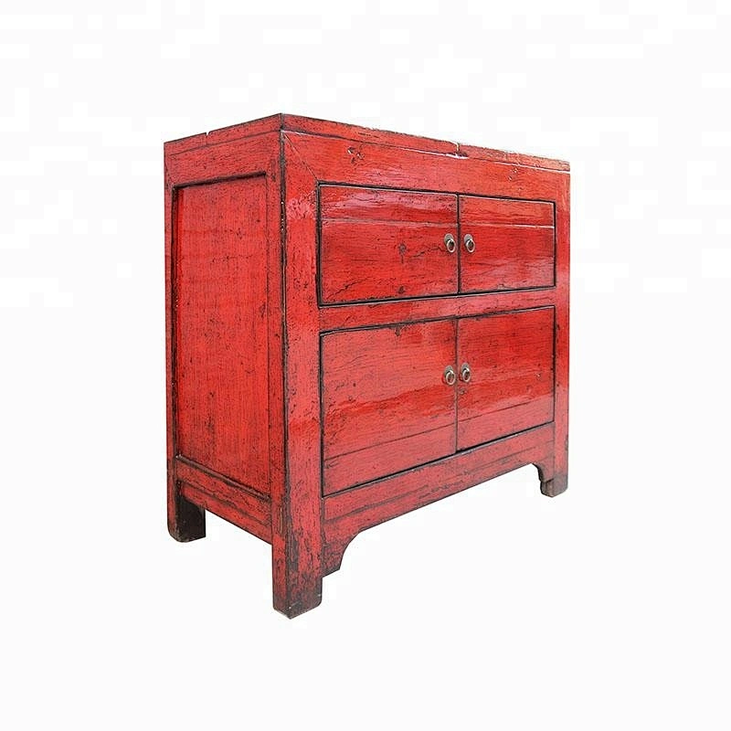 chinese old rustic vintage lacquered storage red shining store furniture