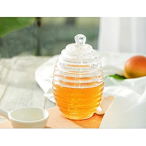9 ounce Honey Comb shaped Glass Honey Storage Jar Glass Honey Pot  with Stirring Rod