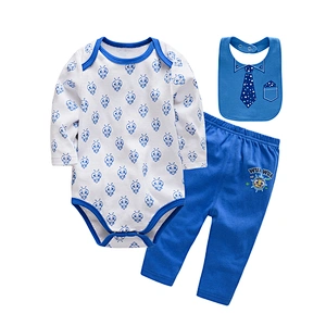 Wholesale baby clothing 3 pcs set Long Sleeve Bodysuit Pant with bib Newborn Boy Romper Gentleman style Baby wear