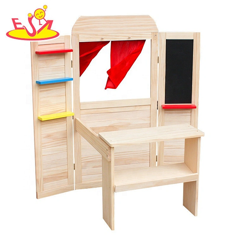 2018 New arrival 2 in 1 wooden puppet stage & shop stall toy for children W10A078