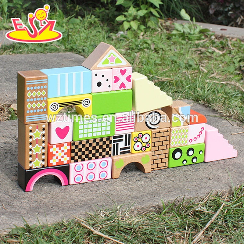 2018 New design 28 pieces children wooden block set high quality colorful kids wooden block set W13A120