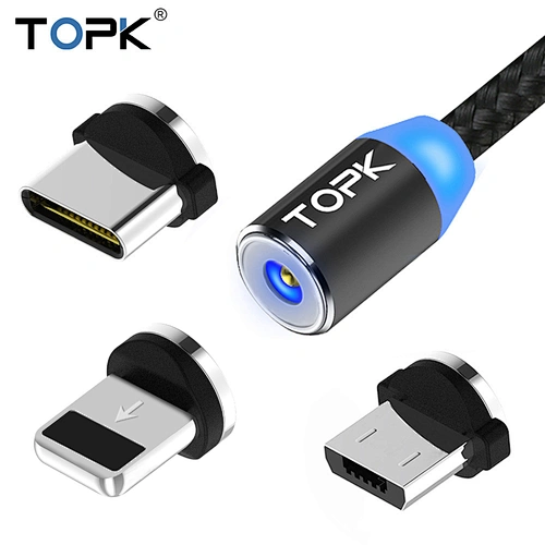 Nylon round magnetic data line charging usb cable for iphone, android and type c