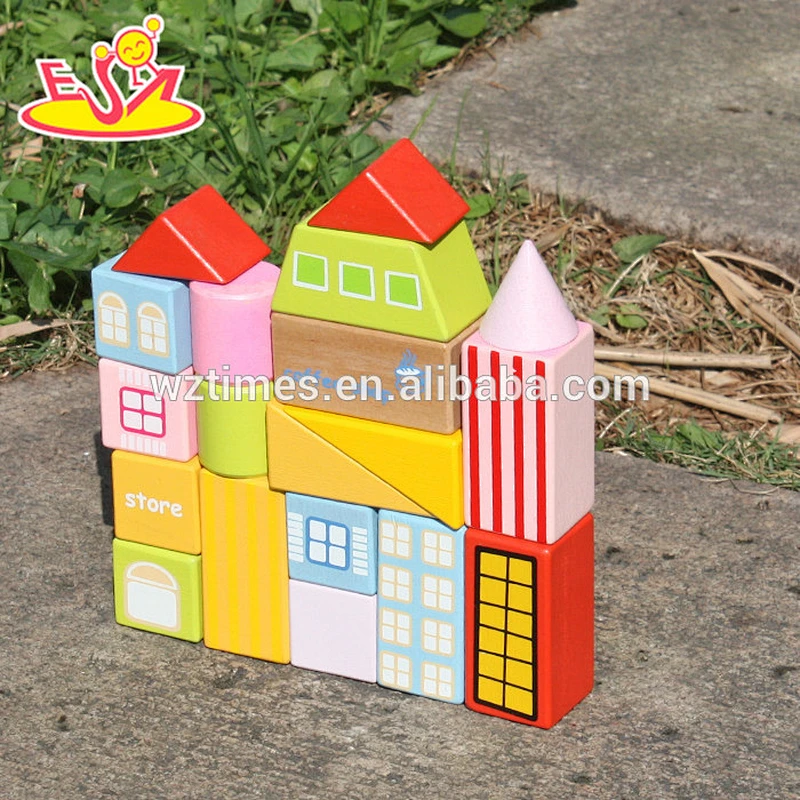 2018 New design 19 pieces wooden blocks for kids funny house shape wooden blocks for kids W13A119