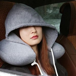 Hooded Travel Pillow Neck Memory Foam U Shaped Support Head Rest Airplane Car