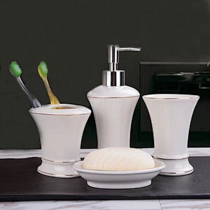 Factory Wholesale Ceramic Bathroom Set Free Sample Bath Bottle European 5pcs Household Porcelain Toilet sets
