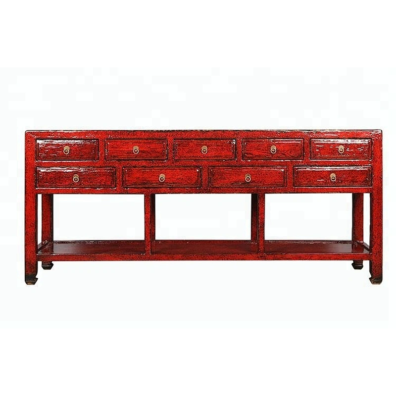 chinese antique distressed lacquered wooden furniture, console table in living room
