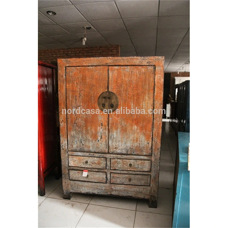 2 door 4 drawer wardrobe in old frame with new high glossy in orange shiny finish chinese antique asian old furniture cabinet