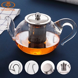 1200ml big capacity glass tea pot with stainless steel 304 strainer for home tea set
