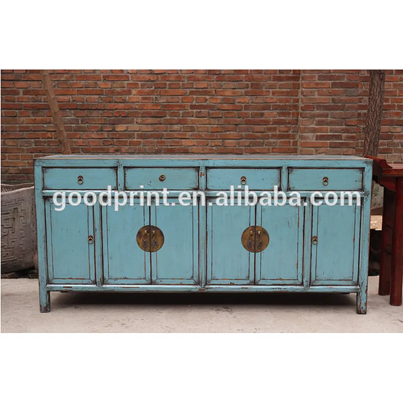 Chinese Antique Furniture Painted Console in Blue Chinese-Style Cupboard Console Sideboard