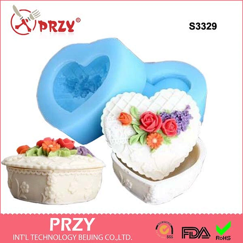 S3329 heart shape box silicone moulds for making soap makeup box silicone soap moulds for handmade soap