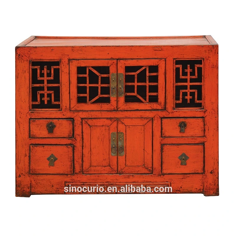 Chinese antique reclaimed wood furniture vintage hand carved sideboard buffet