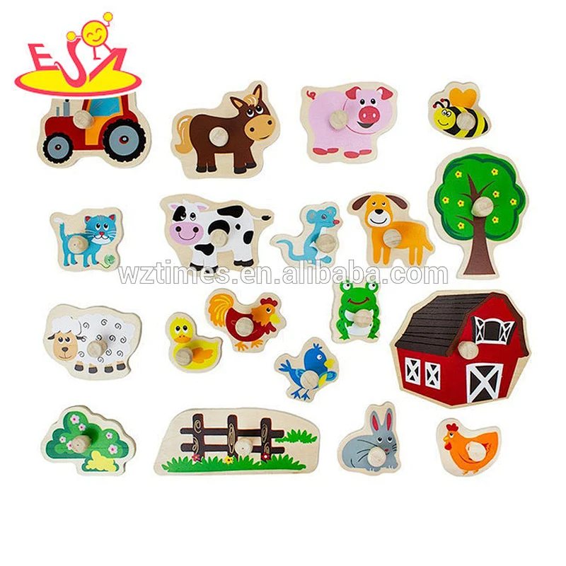 2018 Wholesale new wood material educational knob puzzles 3d wood puzzles for baby W14M145