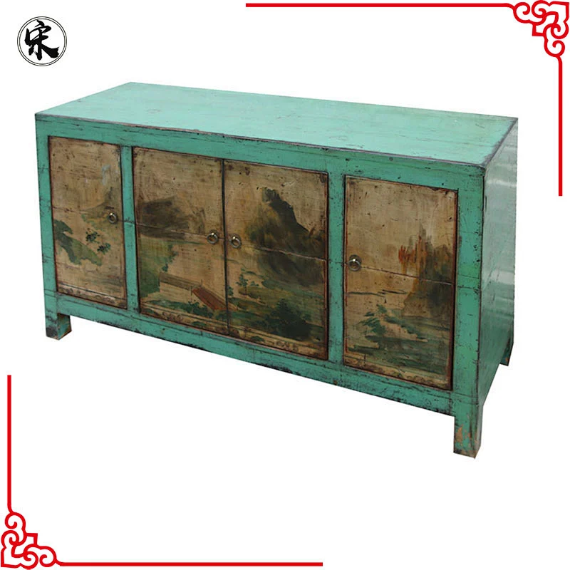 chinese antique solid wood pine painted furniture for stores