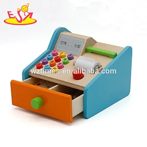 Top fashion pretend play toys wooden play cash register for kids W10A070