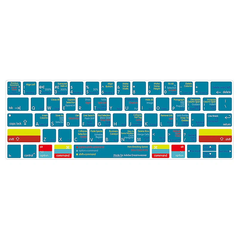 custom keyboard cover Ado be Dreamweaver Hotkeys Slim TPU for mac keyboard cover for macbook touch bar 13 15