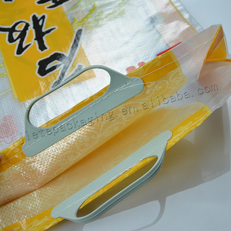 Transparent pp woven rice packing bag with plastic handle for 5kg 10kg