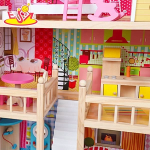 2018 Neues Design Mädchen Holz rosa Holz Puppenhaus-Kits für vorgeben W06A163C