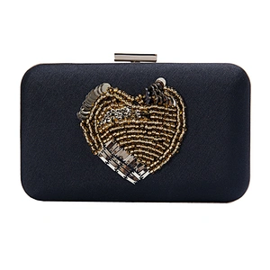 New hot Fashion heart shape sequin and beaded decoration black clutches bag for woman