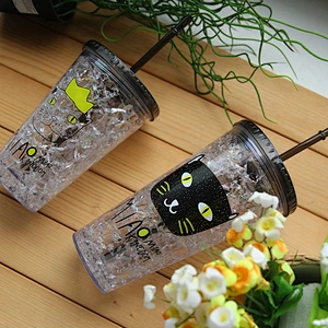 2018 New Fashion Design Cup with Straw Plastic Mugs with Animal Pattern for Kids Easy to Take