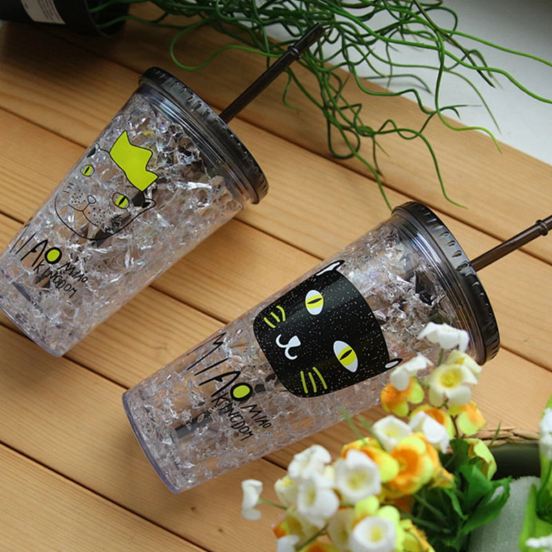 2018 New Fashion Design Cup with Straw Plastic Mugs with Animal Pattern for Kids Easy to Take