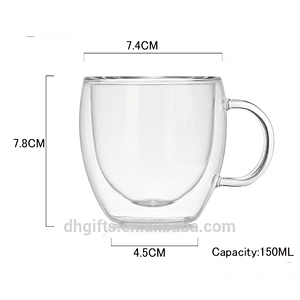 2018 China factory OEM borosilicate double wall glass mug with 150ML