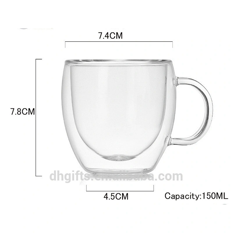 2018 China factory OEM borosilicate double wall glass mug with 150ML