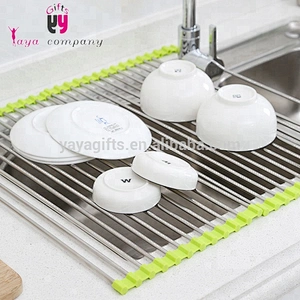 Silicone Folded Stainless steel Organizer Pan Pot Lid Roll Utensil Kitchen Sponge Holder