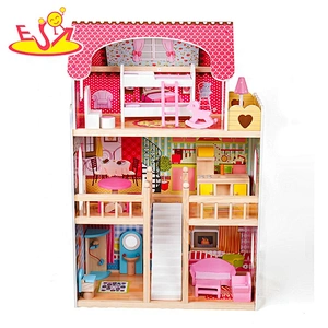 2018 Neues Design Mädchen Holz rosa Holz Puppenhaus-Kits für vorgeben W06A163C