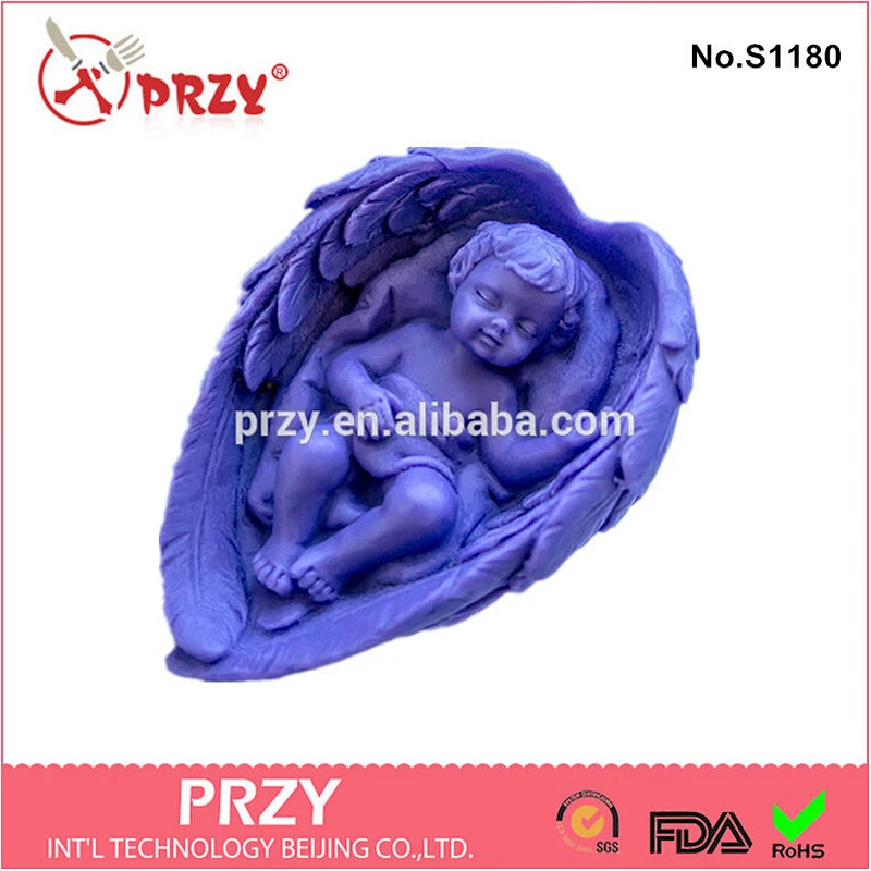 3D Baby sleeping in wings silicone handmade soap mold for sale
