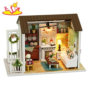DIY Puppenhäuser Kinder aus Holz Miniatur Spielzeug mit LED Licht W06A344