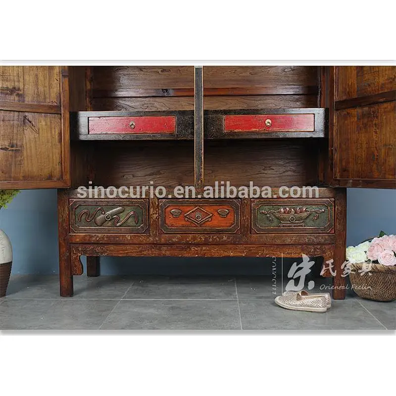 Chinese antique reproduction furniture wholesale carving clothes closet bedroom wardrobes