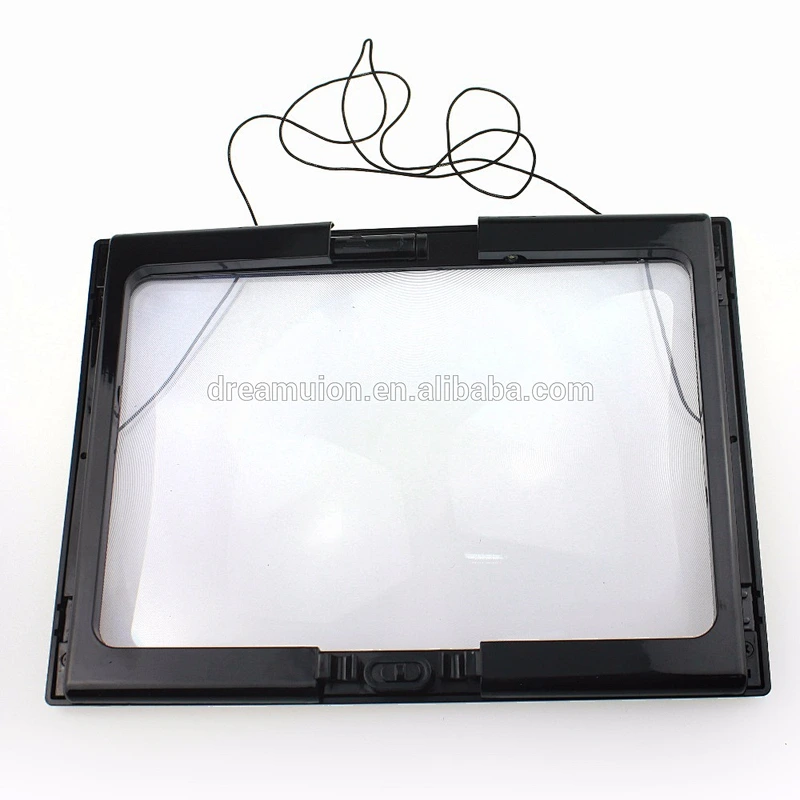 A4 Full Page Large 3X Magnifying Glass With 4 LED Hands Free Desktop Magnifier Brand New