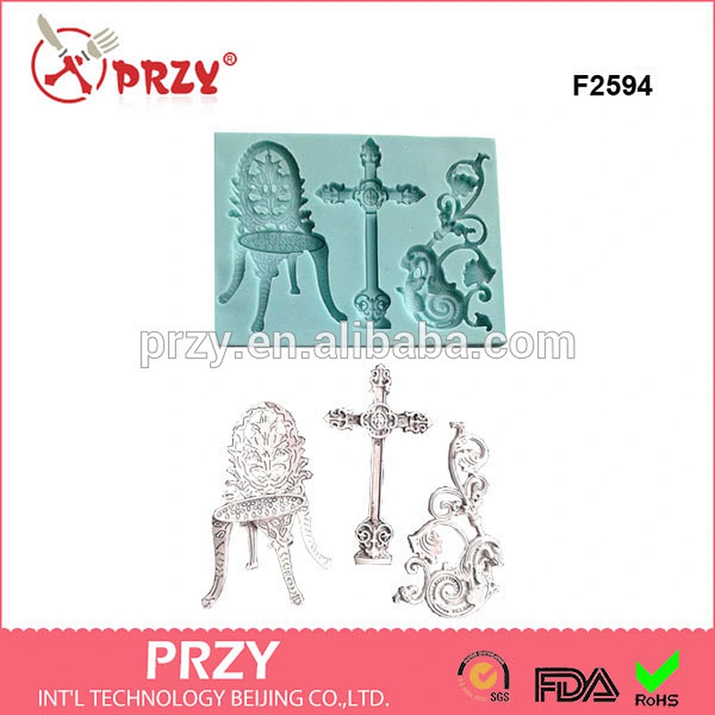 F2594 Silicone Mould chair & cross fondant mold