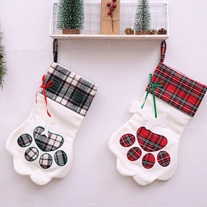 Wholesale Beautiful Decoration Christmas Stocking Adorable Dog's Paw Christmas Santa Claus Stocking Christmas Gift Pendant