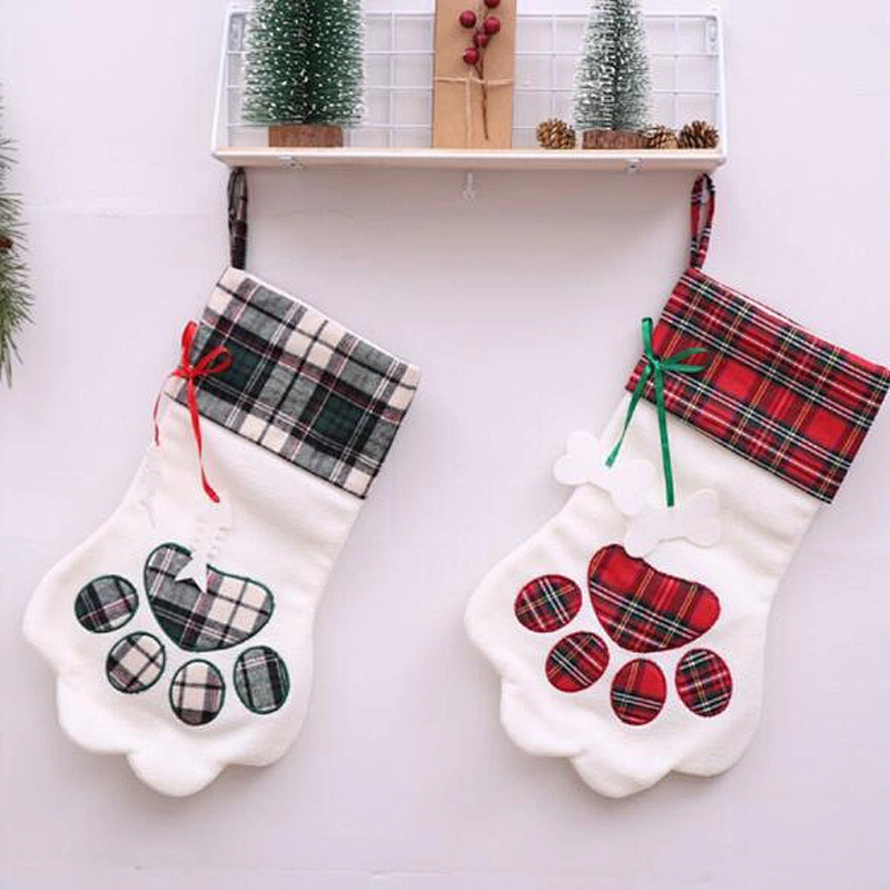 Wholesale Beautiful Decoration Christmas Stocking Adorable Dog's Paw Christmas Santa Claus Stocking Christmas Gift Pendant