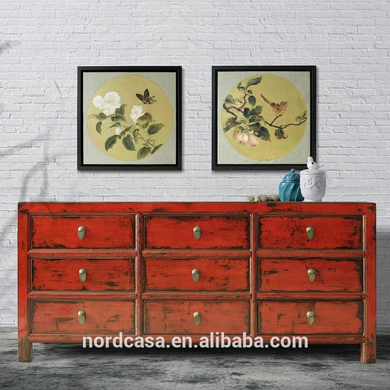 Chinese antique handmade painted furniture solid wood storage cabinet