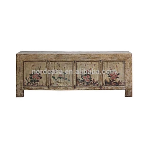Oriental antique vintage elm solid wooden lacquer chests Asian sideboard distressed cabinet