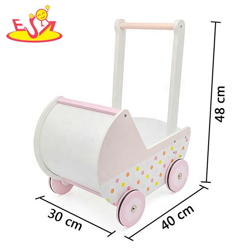 New arrival preschool wooden pink baby walker with toy storage W16E102B
