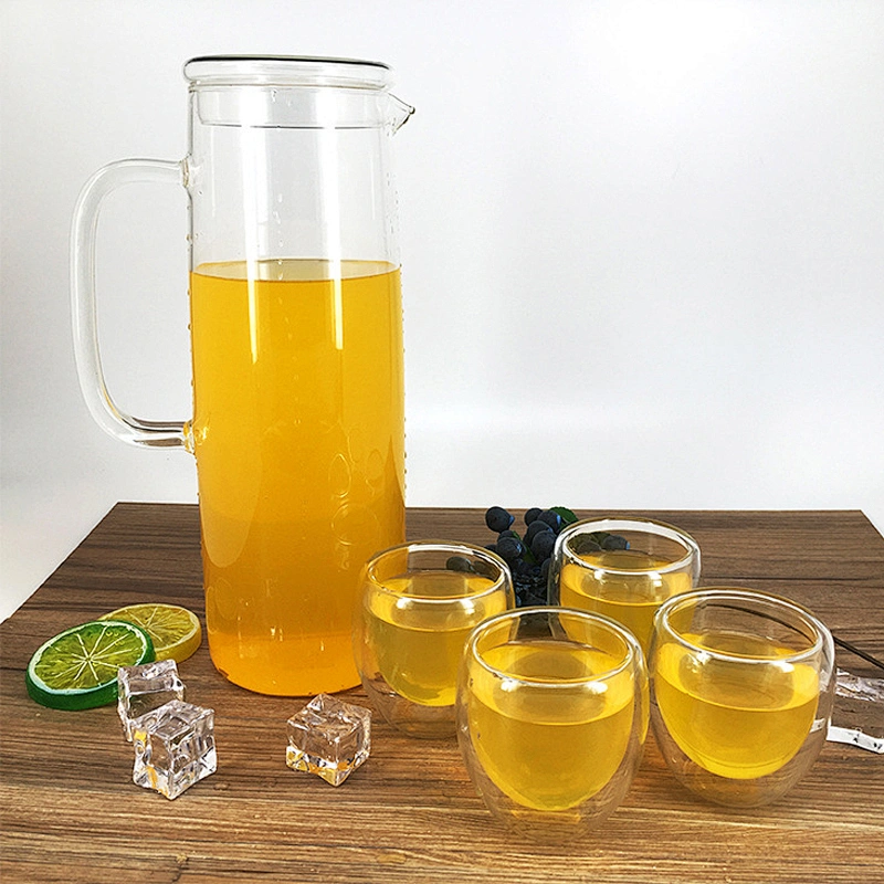 Clear transparent fruit bottle cold/hot glass water bottle with handle for restaurant
