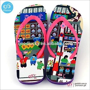Promotional new design color printing men flip flops beach fashion slippers