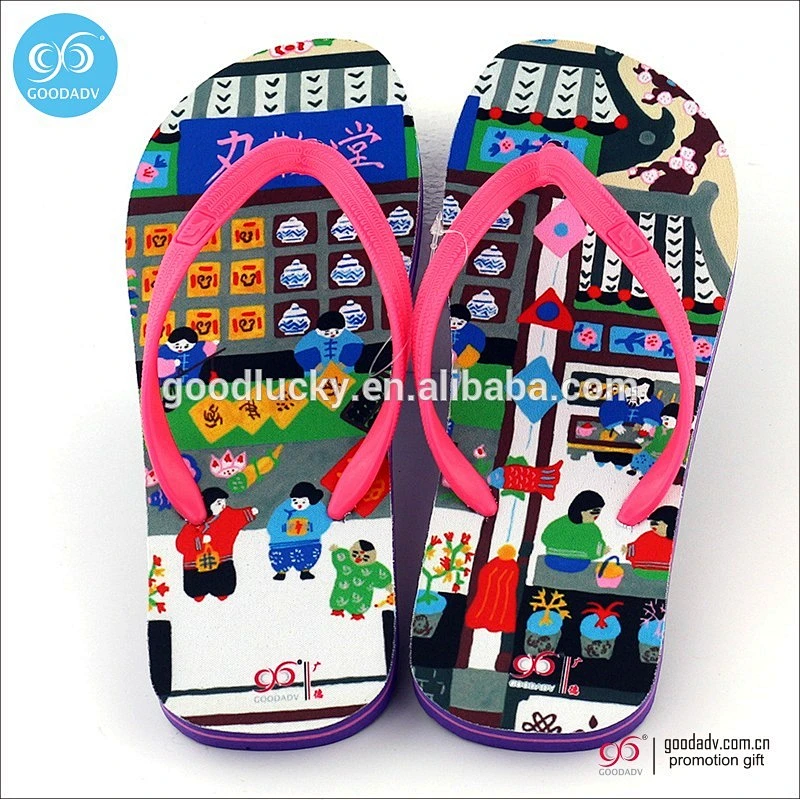 Promotional new design color printing men flip flops beach fashion slippers
