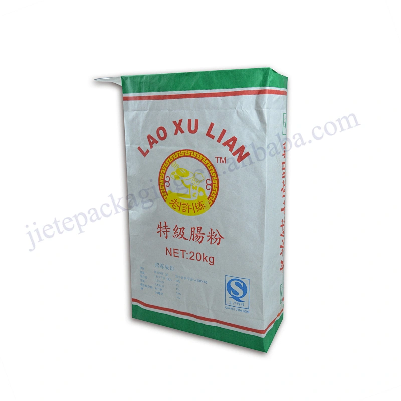 Multilayer white kraft paper wheat flour packaging bag 20kg for corn,potato flour,starch