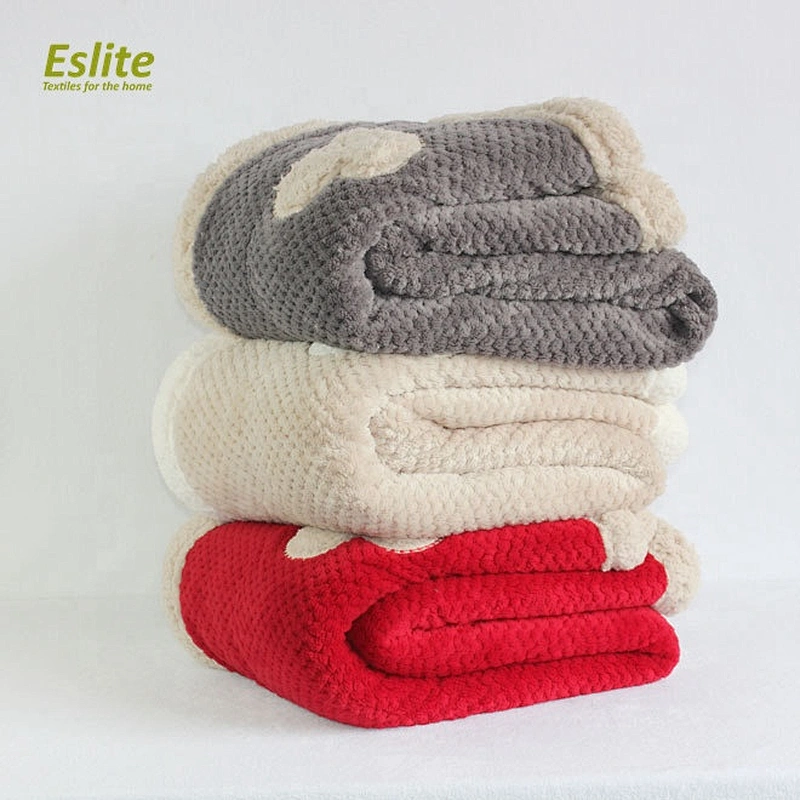 100% Polyester Hot Selling Double Layer Thick Sherpa Fleece Embroidery Heart Blanket