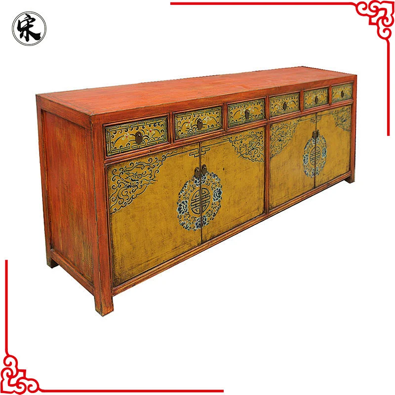 chinese antique solid wood pine painted furniture for stores